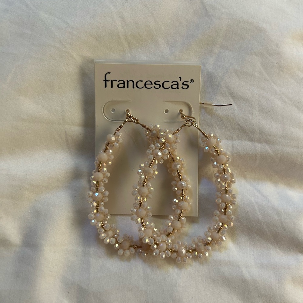 Francesca's Collections Gold and Cream Beaded Hoops
